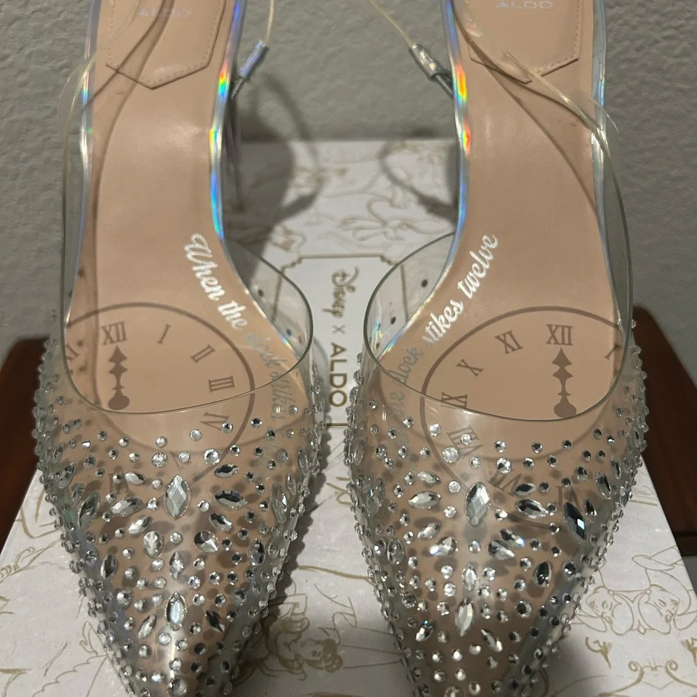 Aldo x Disney Strike Twelve Crystal Embellished Slingback Glass Slipper Heels